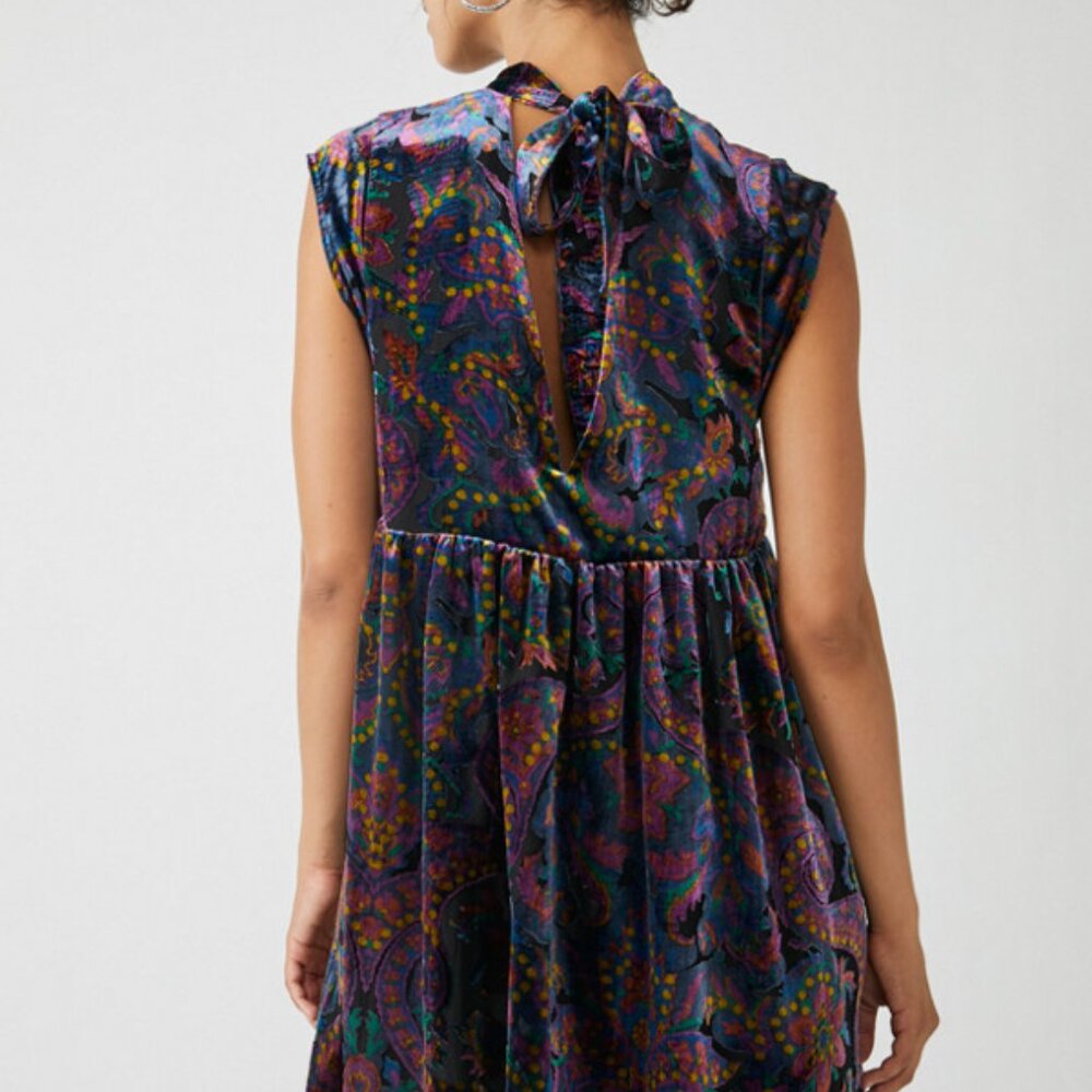 Free People Purple Paisley Velvet Mini Dress - Picture 2 of 15